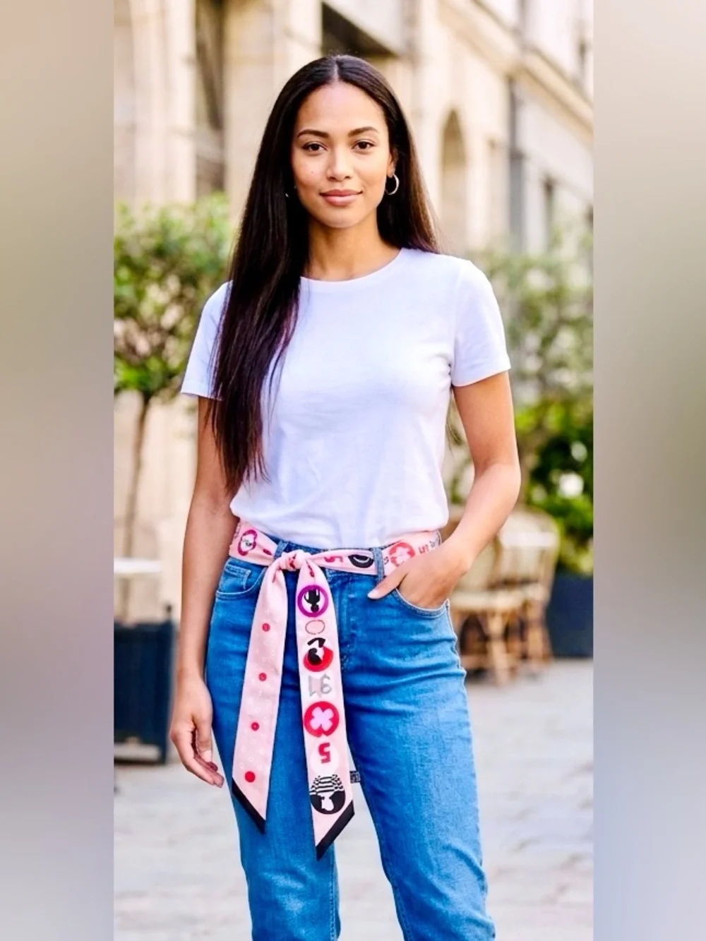 Retro Pink Graphic Skinny Scarf | Twilly Hair Scarf | Y2K Headband Neck Scarf